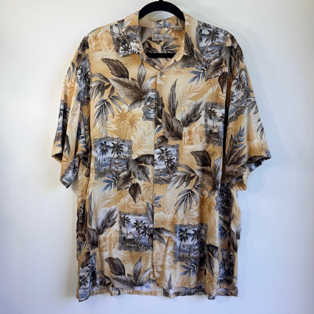 Vintage Hollis River Hawaiian Shirt Mens XL Tropical Palm Tree Casual Button Up